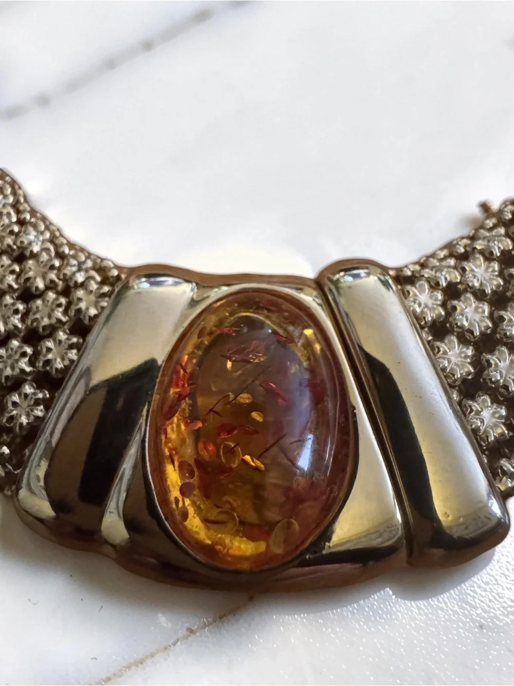 Amber Gold-tone Mesh Choker